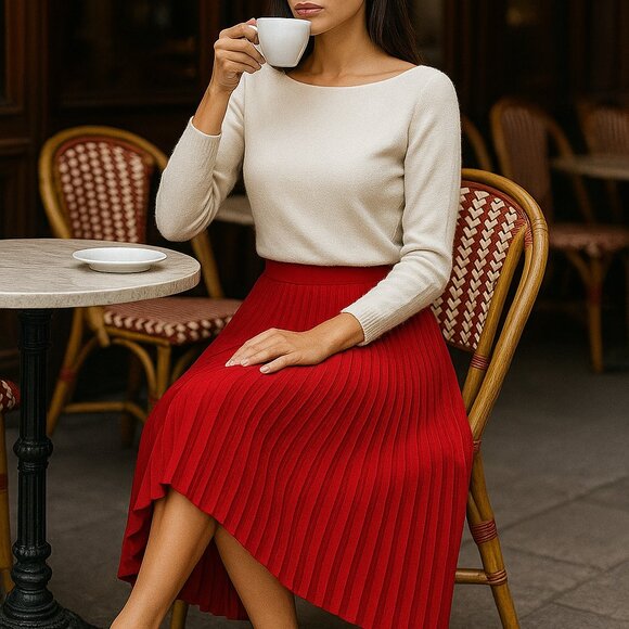 Express Women's Maxi Skirt  Elegant Red Pleated  SZ S P Great Condition - Picture 1 of 6